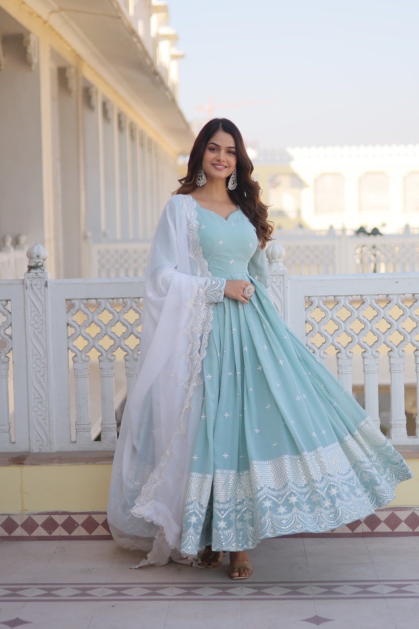 Stunning Sky Blue Color Georgette Anarkali Gown