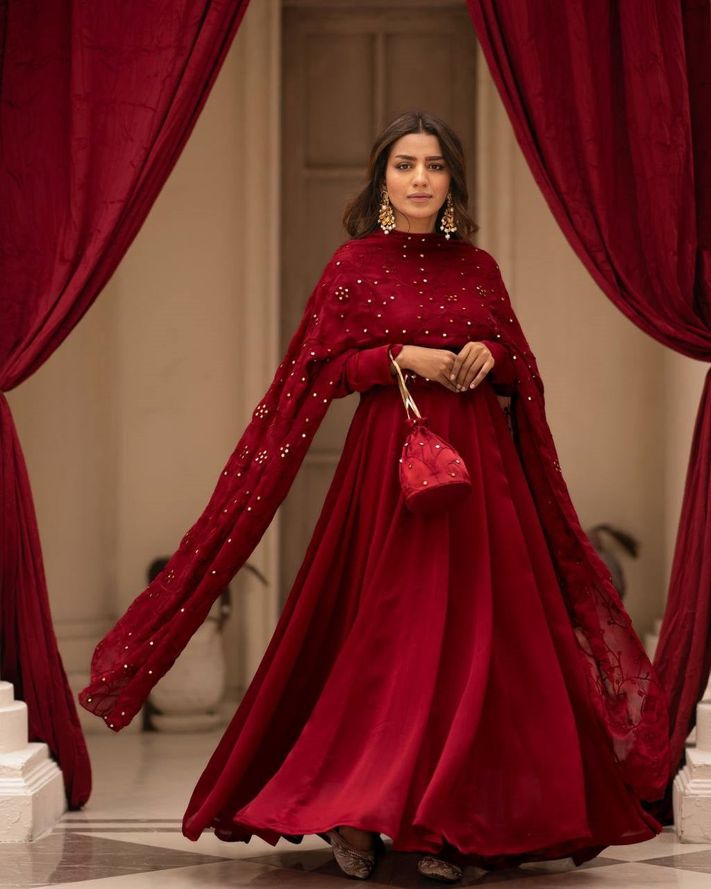 Tranding Black And Red Embroidered Suit Set