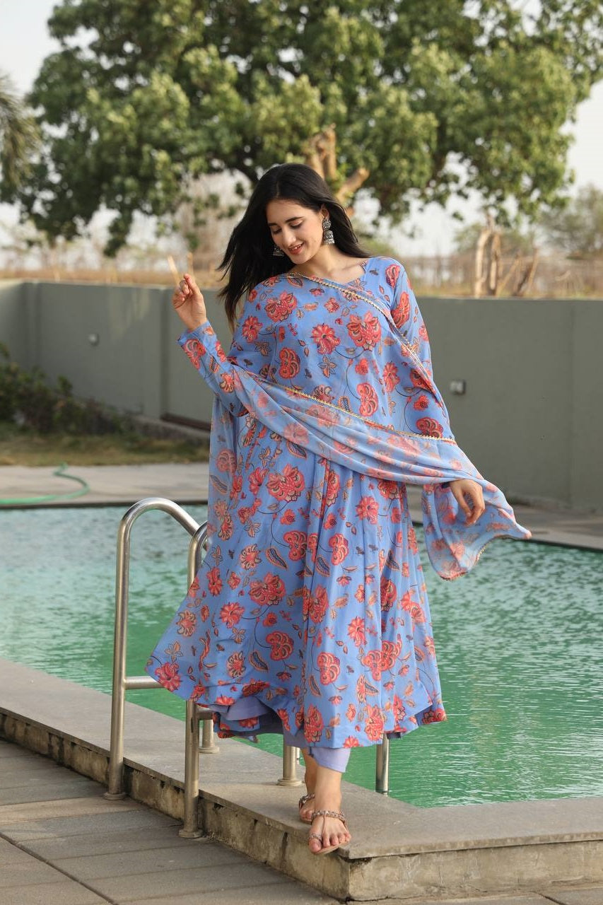 Luxuriant Light Blue Color Georgette Anarkali Suit Set TD-6020