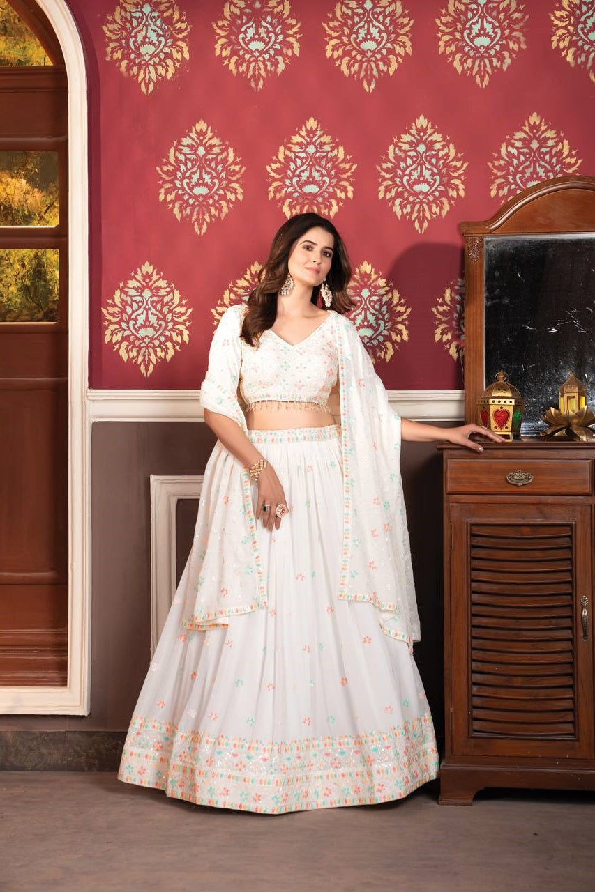 Fancy White Color Sequence Embroidered Lehenga Choli