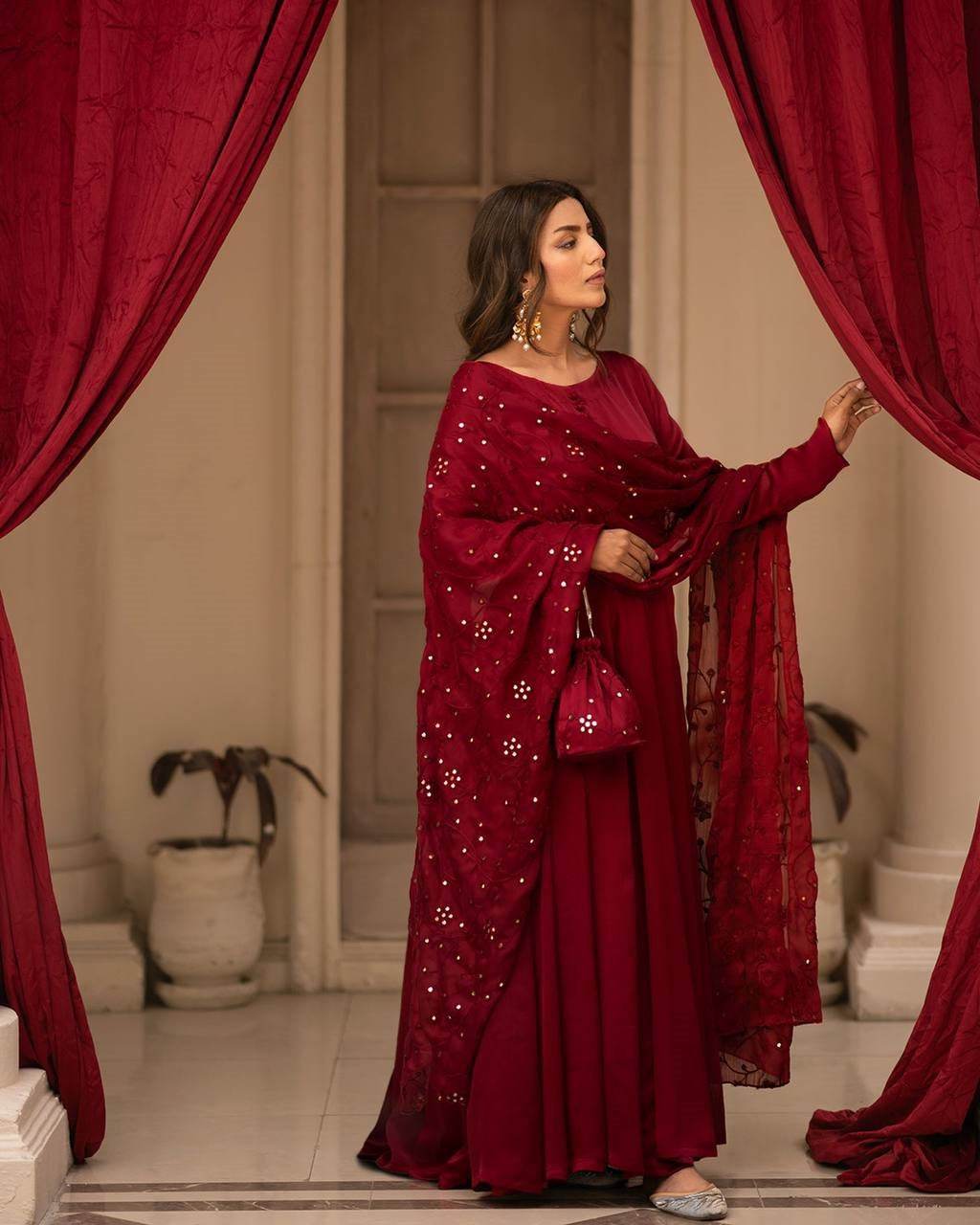 Tranding Black And Red Embroidered Suit Set