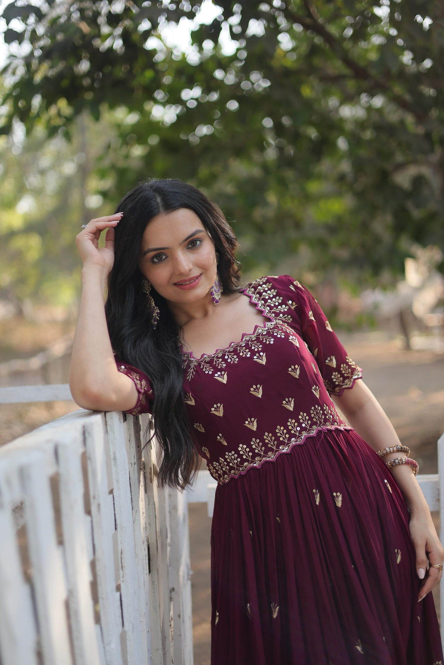 Wedding Wear Embroidery Work Maroon Color Gown