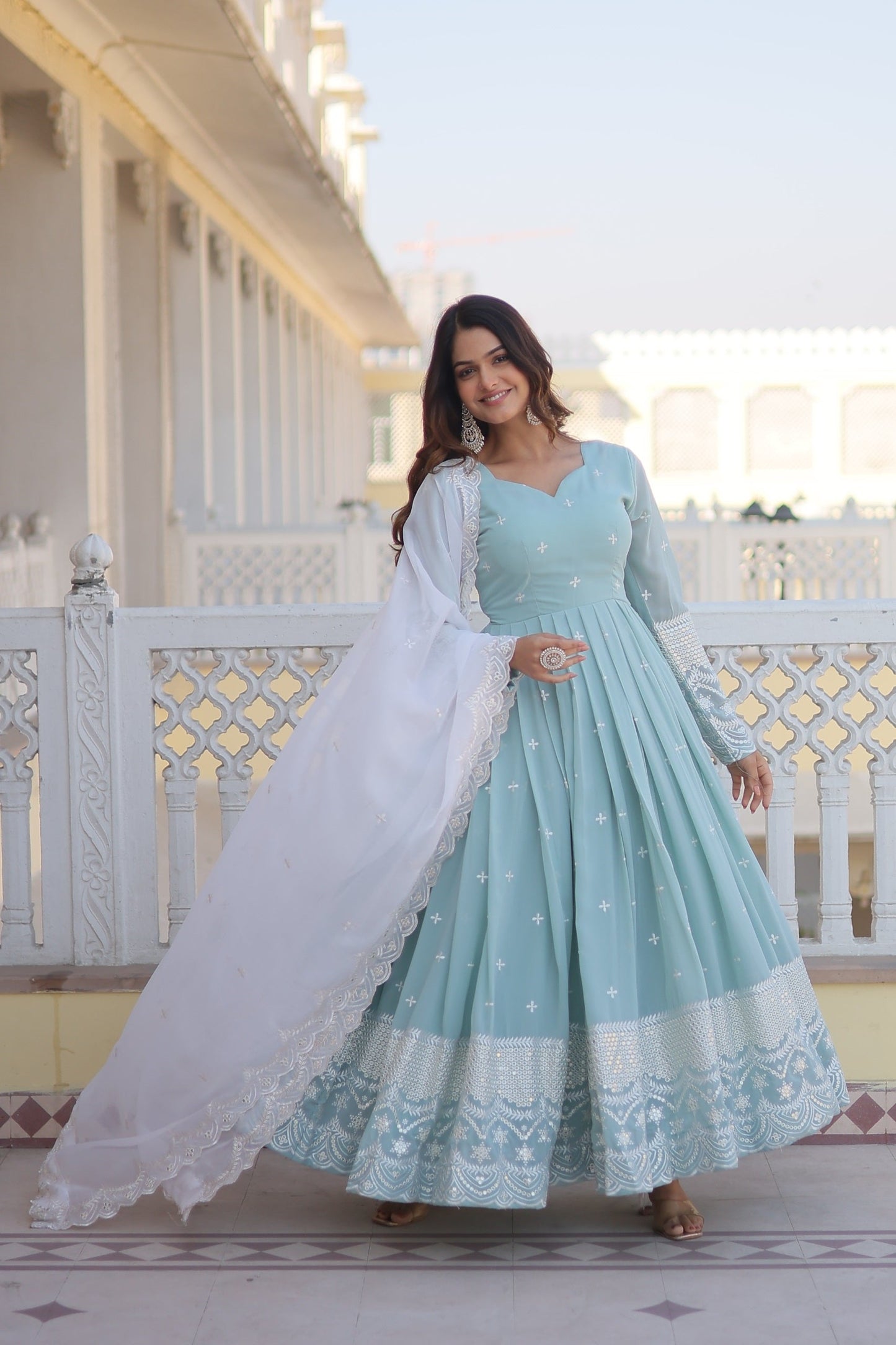 Stunning Sky Blue Color Georgette Anarkali Gown