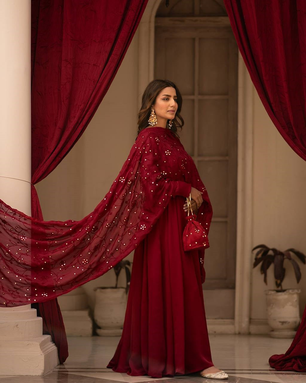 Tranding Black And Red Embroidered Suit Set