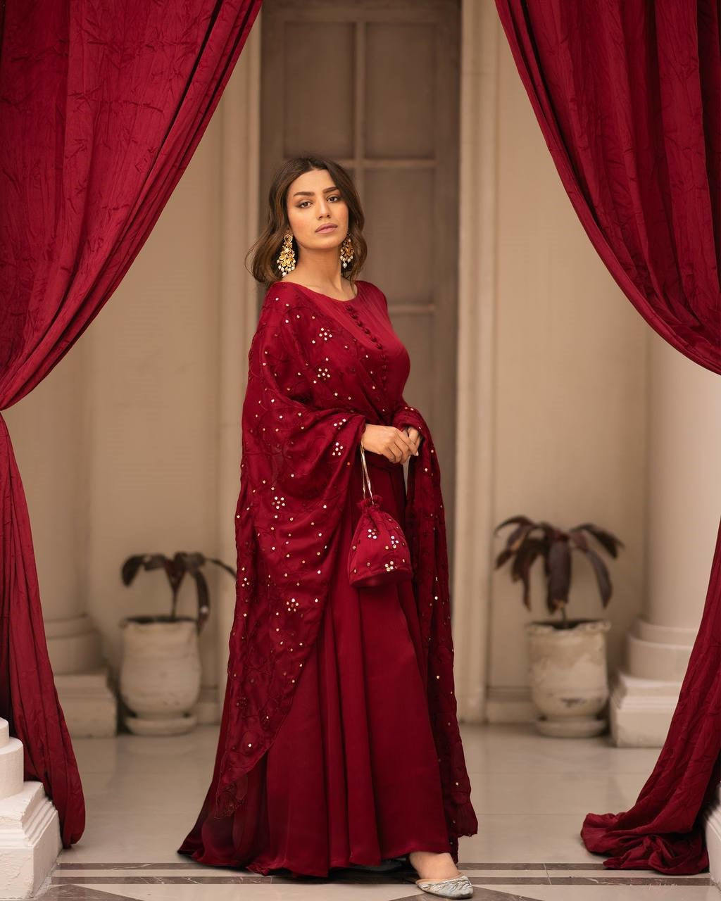 Tranding Black And Red Embroidered Suit Set
