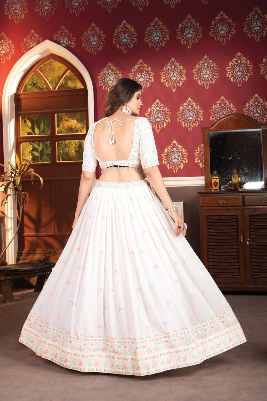 Fancy White Color Sequence Embroidered Lehenga Choli