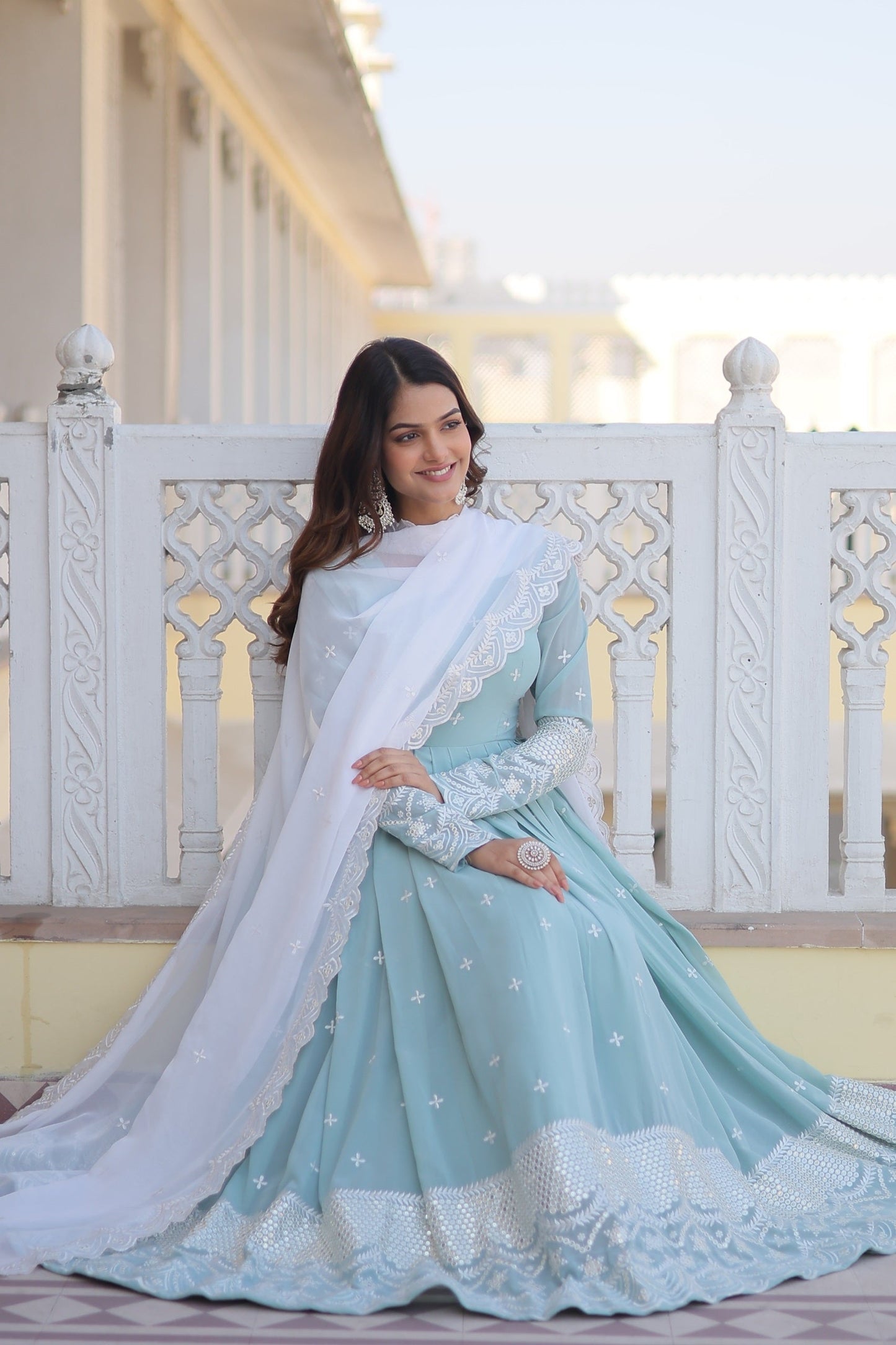 Stunning Sky Blue Color Georgette Anarkali Gown