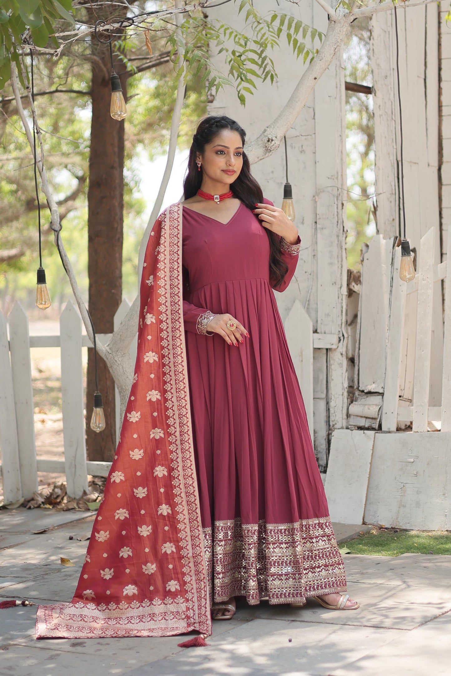 Fashionable Georgette Pink & Sky Blue Color Gown