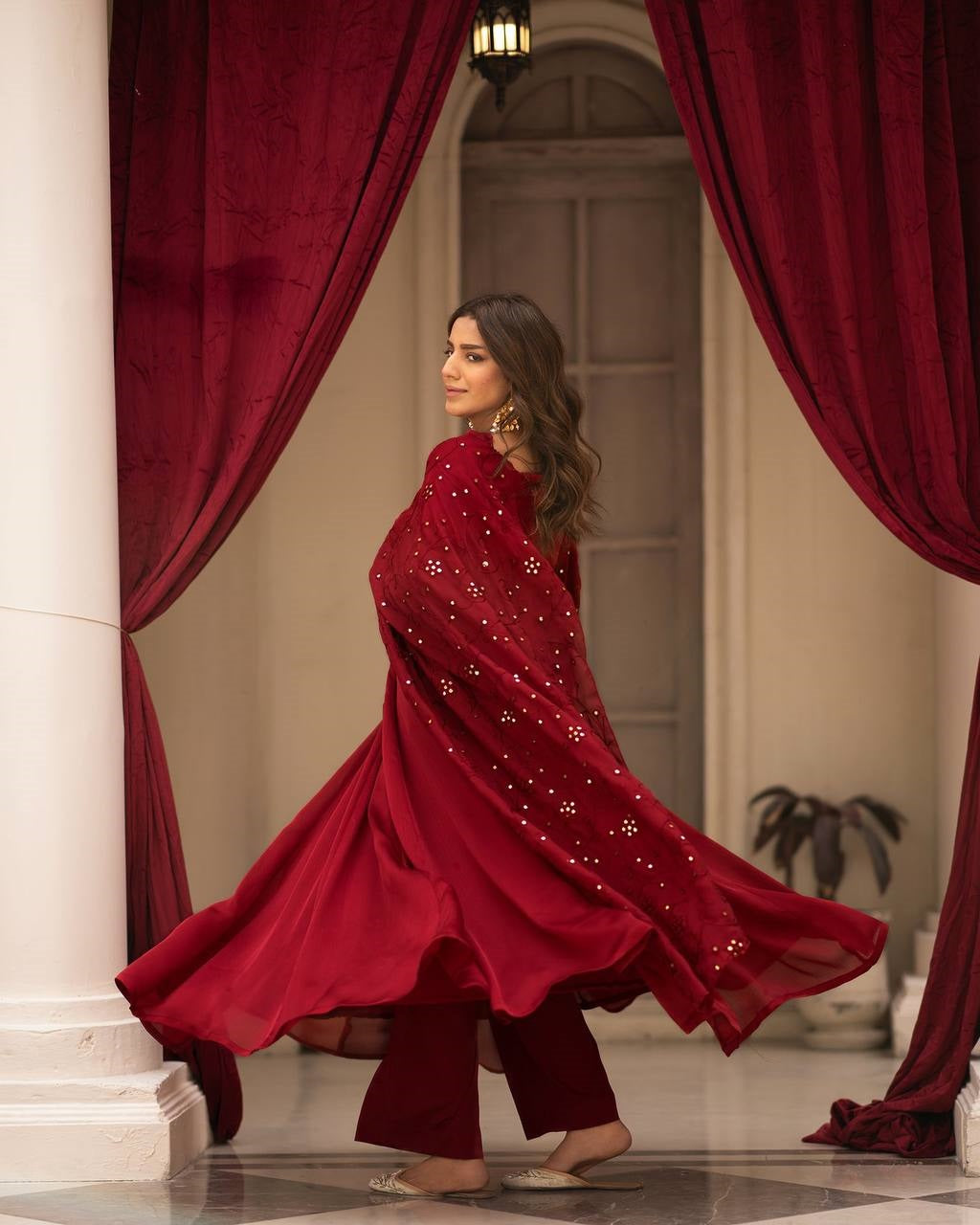 Tranding Black And Red Embroidered Suit Set