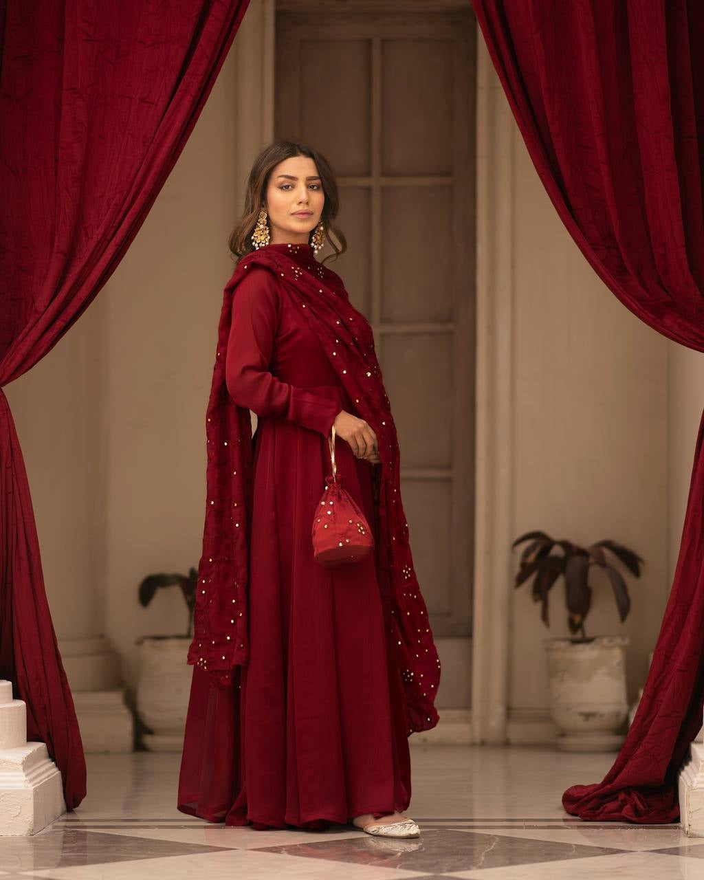 Tranding Black And Red Embroidered Suit Set