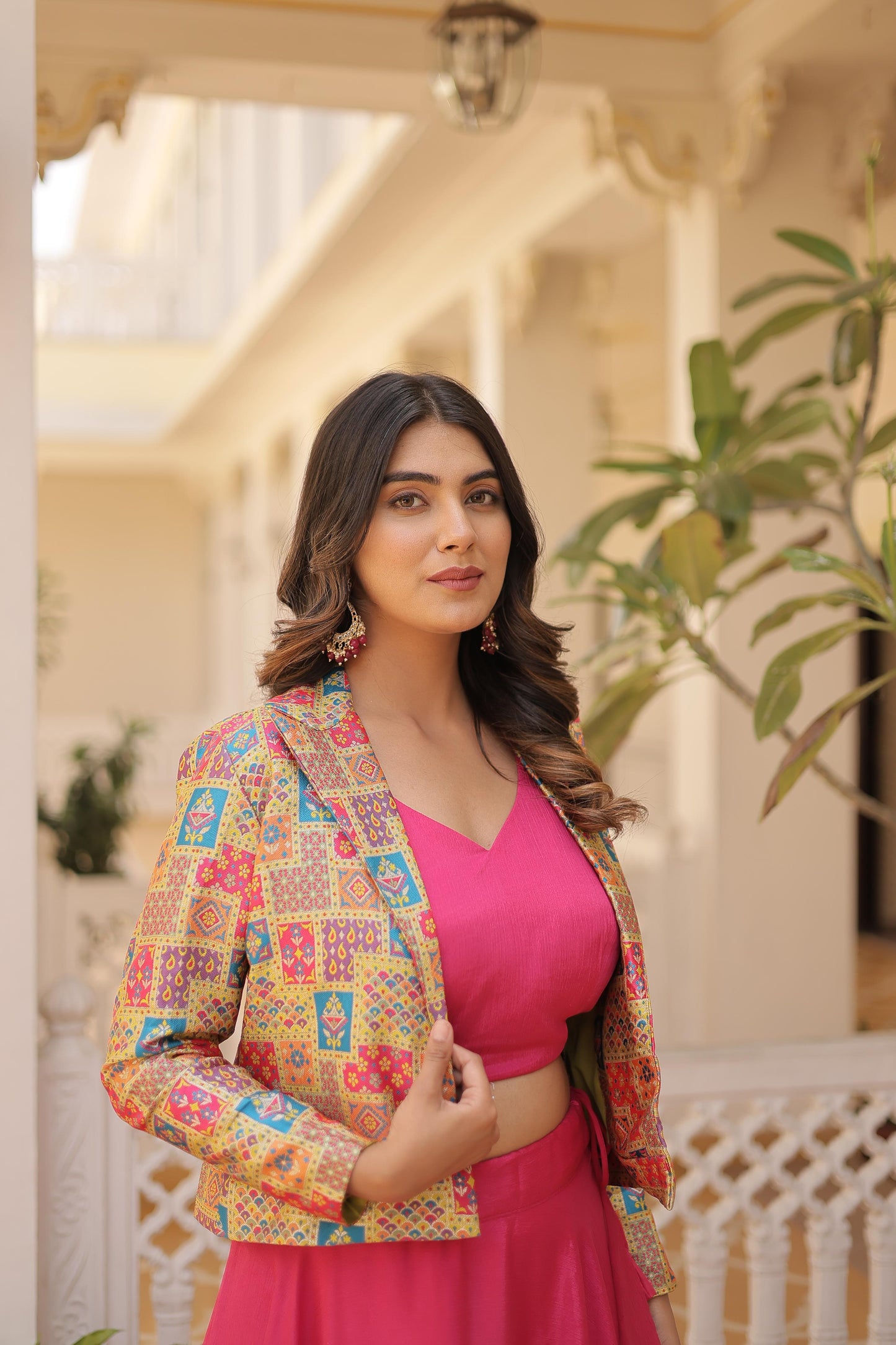 Pretty Chinnon Purple, Pink And Blue Color Lehenga Choli With Koti
