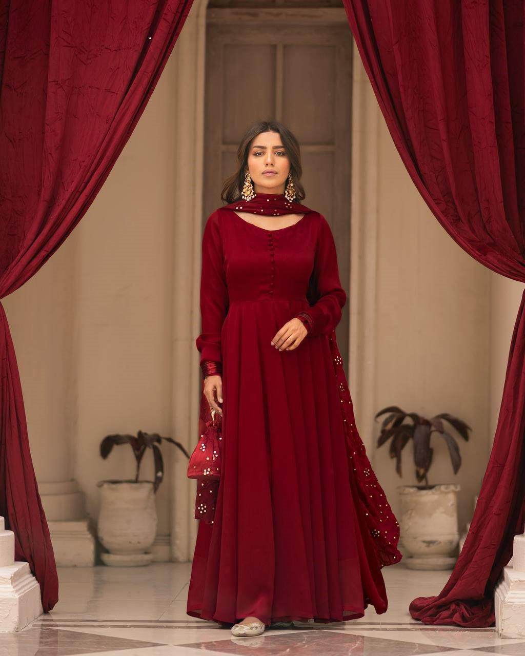 Tranding Black And Red Embroidered Suit Set