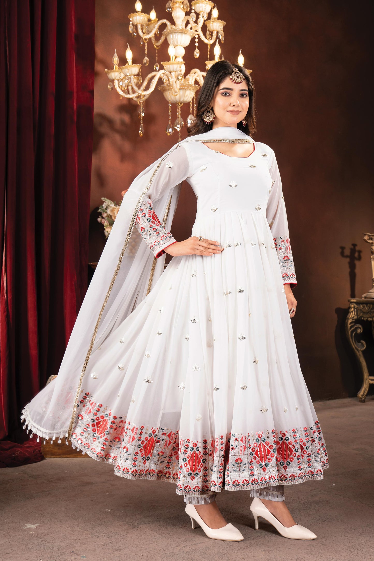 Stunning Embroidered Work White Color Gown TD-6056