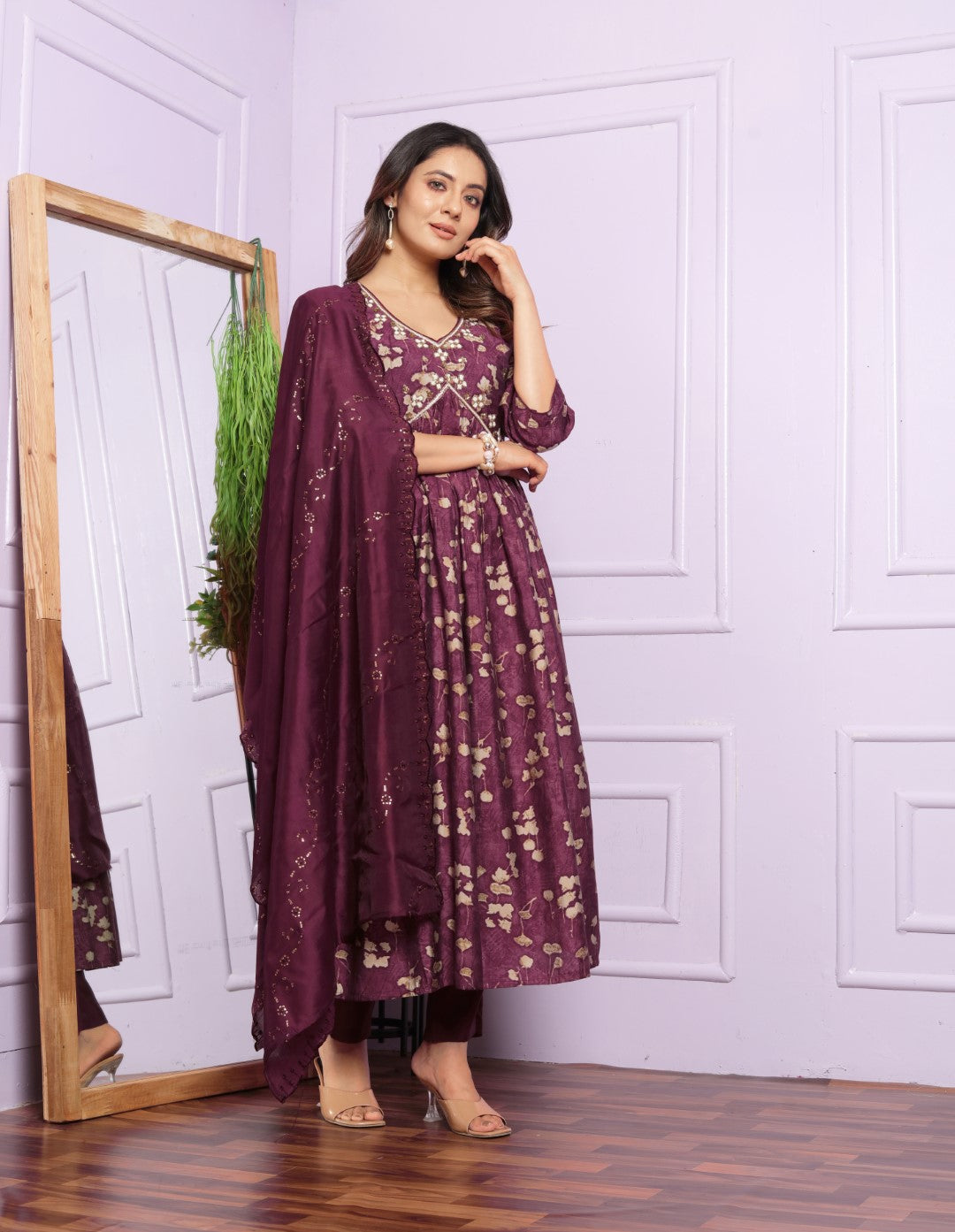 Luxuriant Modal Silk Maroon Color Aliya Kurta With Pent