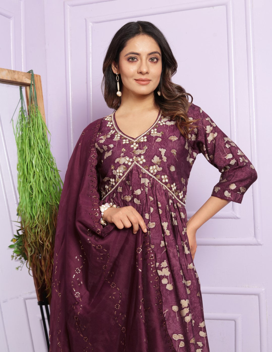 Luxuriant Modal Silk Maroon Color Aliya Kurta With Pent