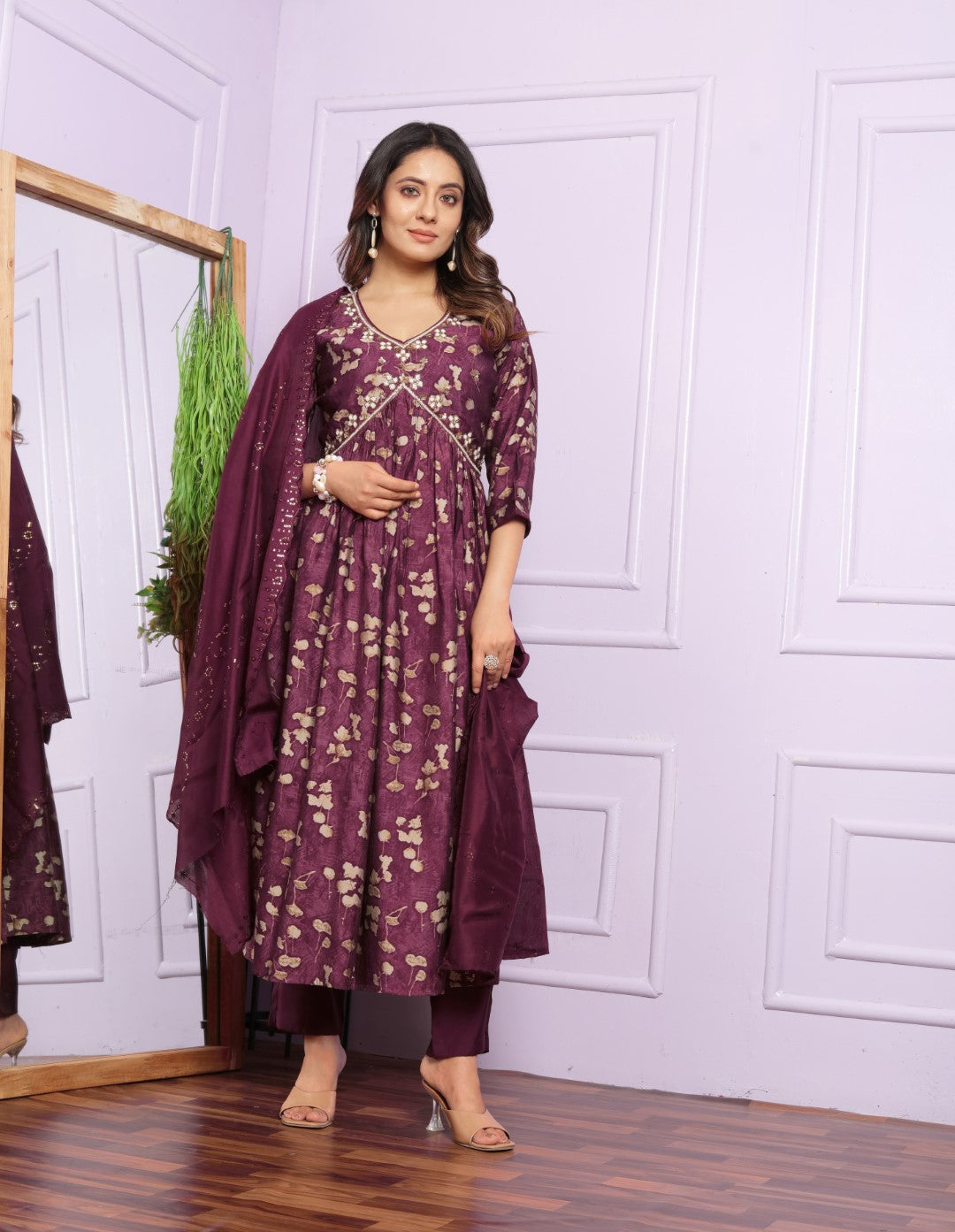 Luxuriant Modal Silk Maroon Color Aliya Kurta With Pent