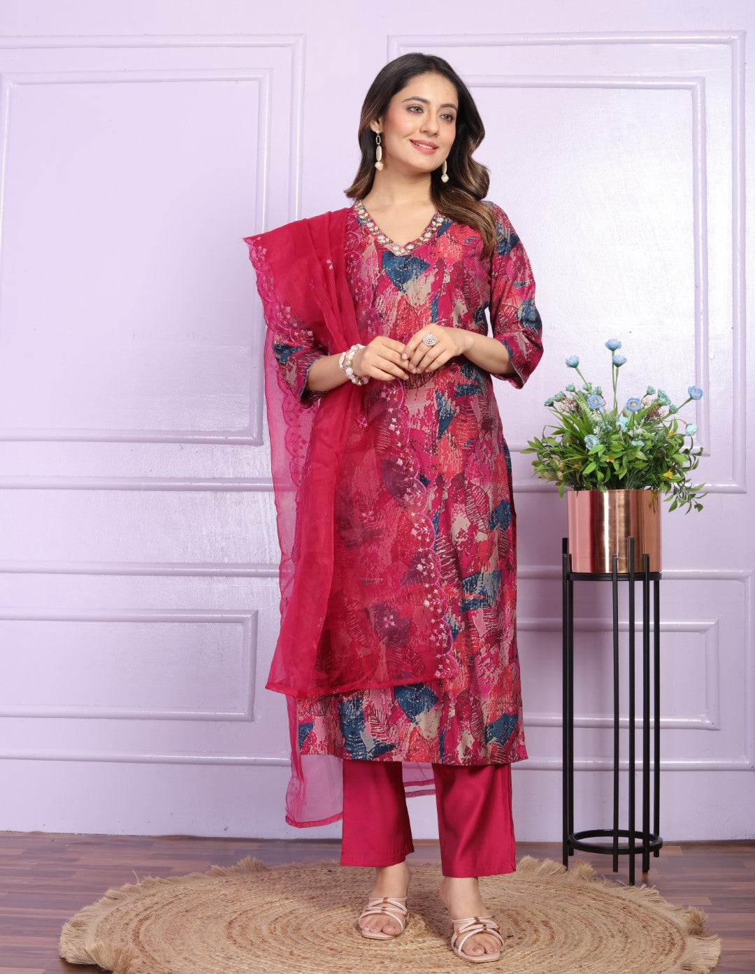 Unique Hand Work Pink Color Kurti With Pent