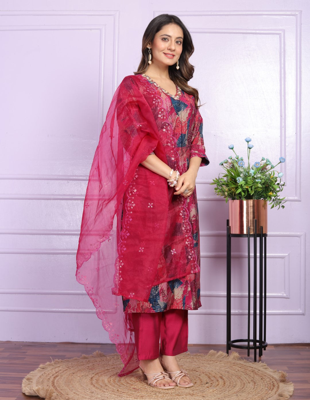 Unique Hand Work Pink Color Kurti With Pent