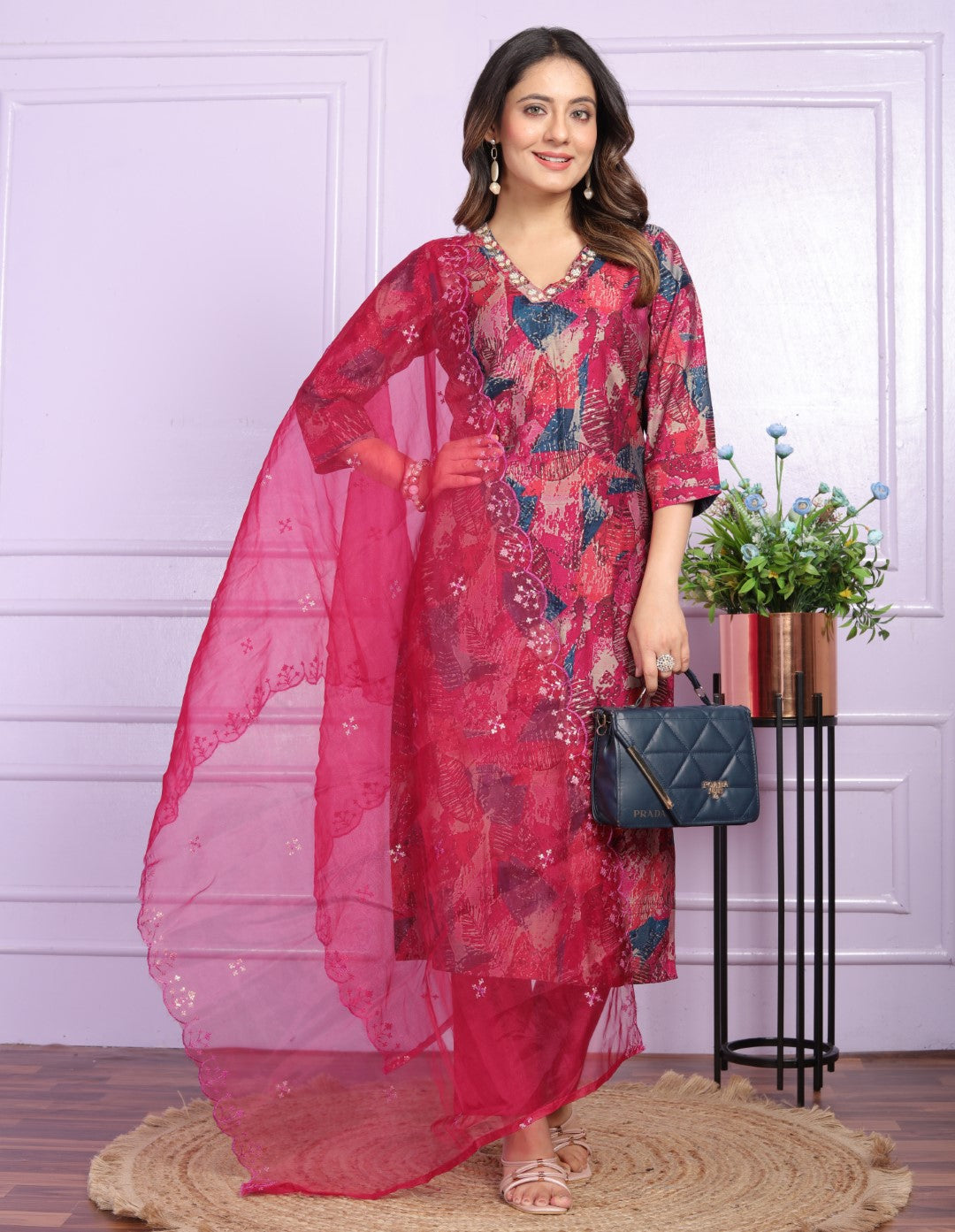 Unique Hand Work Pink Color Kurti With Pent
