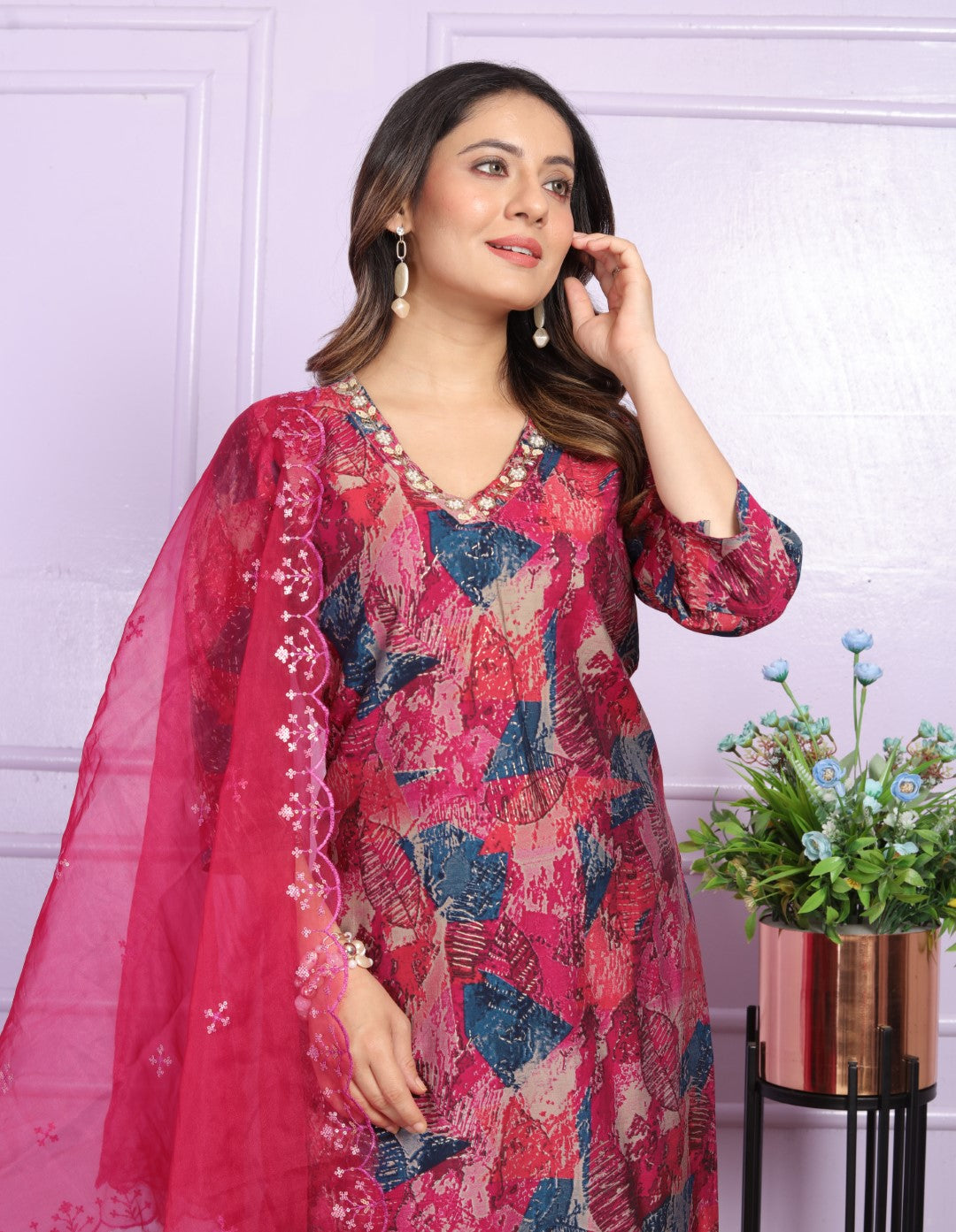 Unique Hand Work Pink Color Kurti With Pent