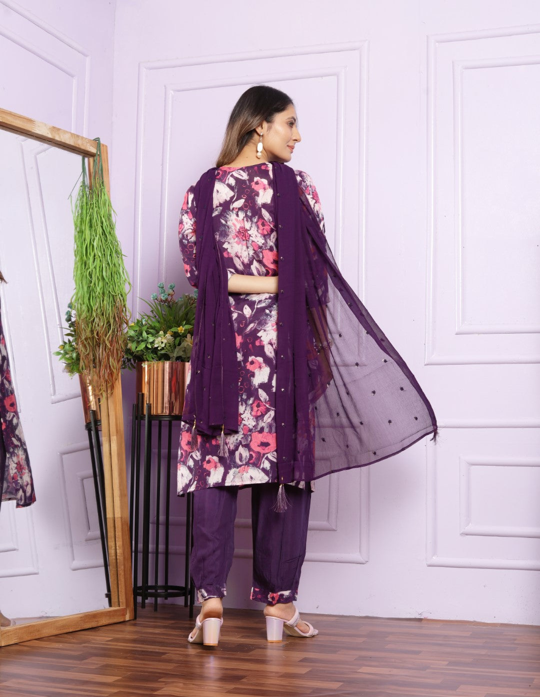 Graceful Wine Color Straight Kurti With Afghani Pent