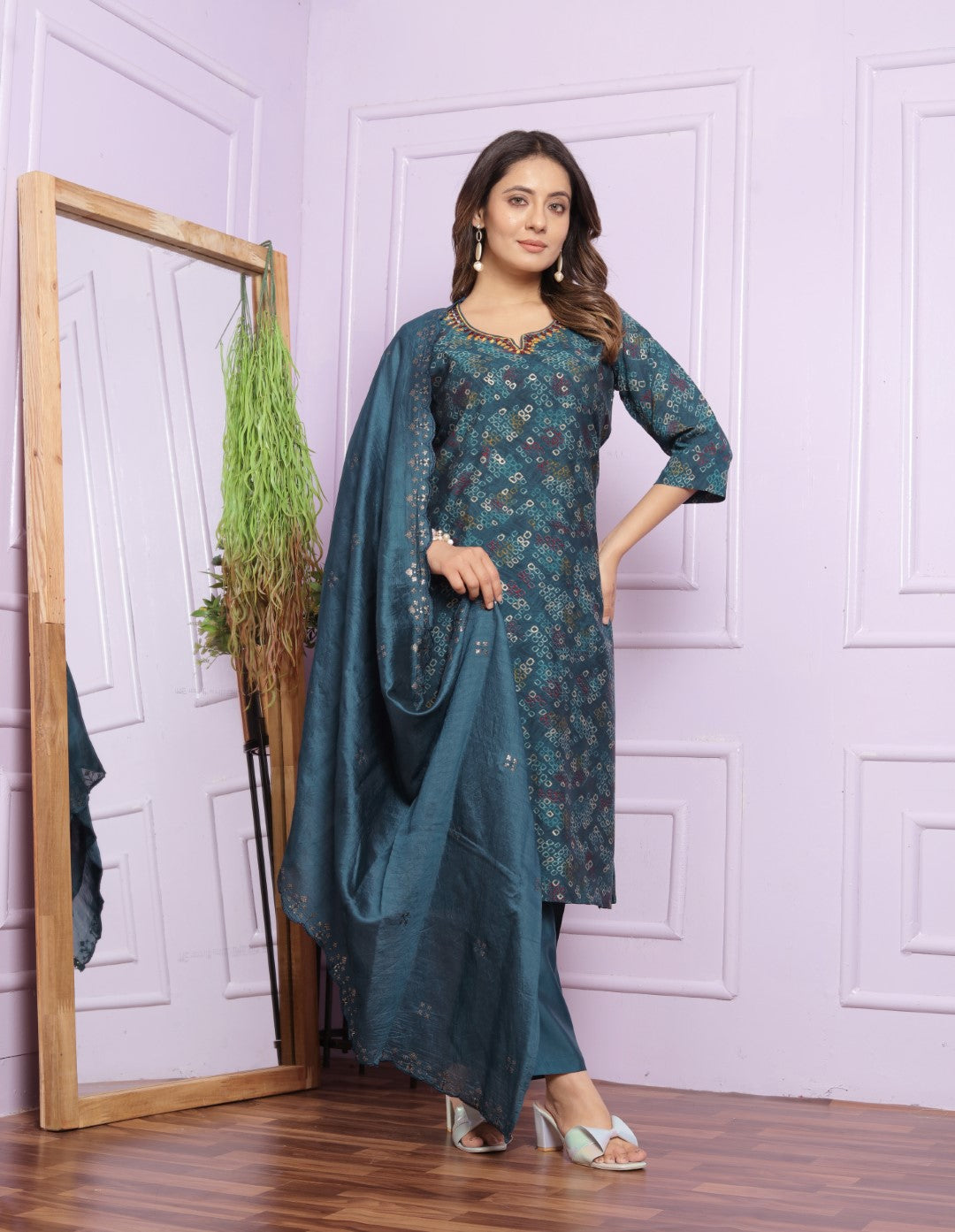 Stunning Hand Work Green Color Fancy Straight Kurti