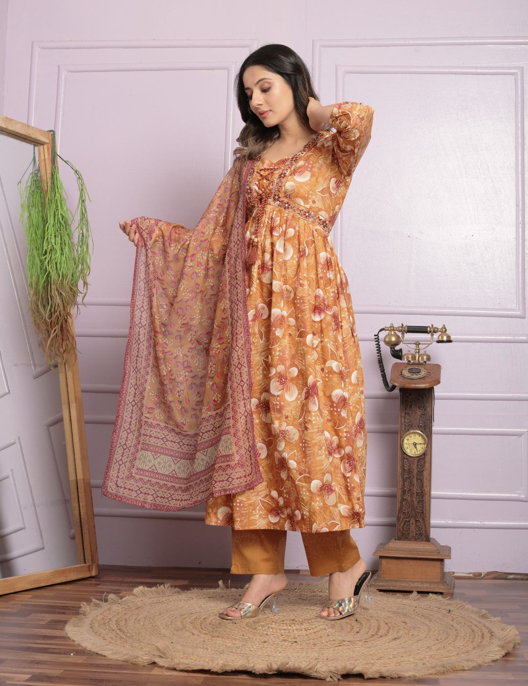 Graceful Cotton Embroidery Work Mustard Color Kurta With Pent