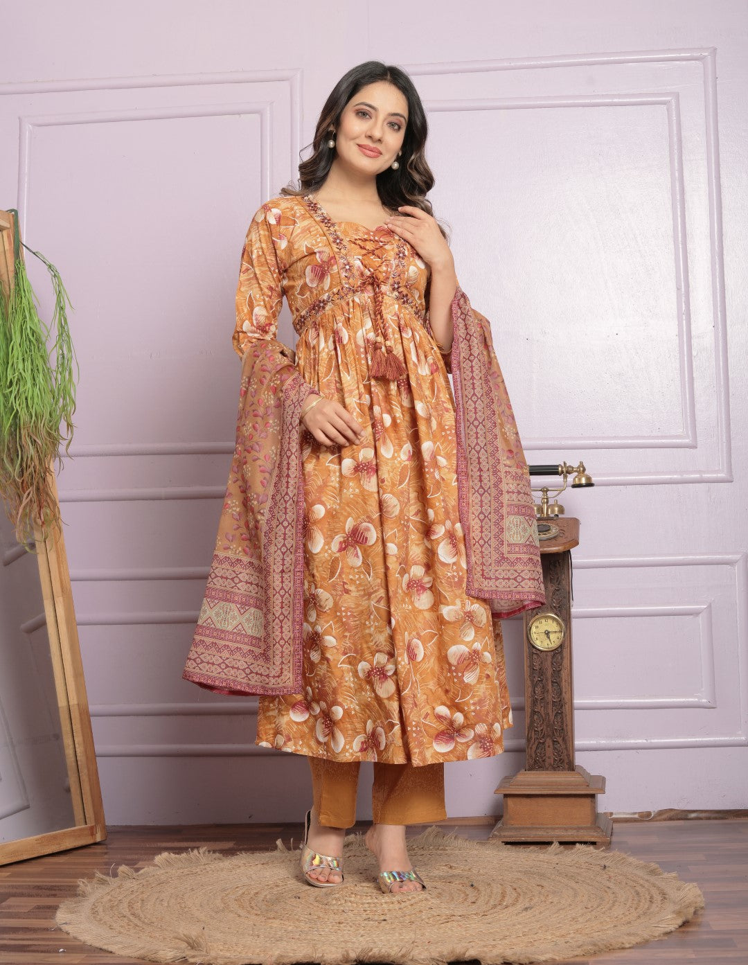 Graceful Cotton Embroidery Work Mustard Color Kurta With Pent