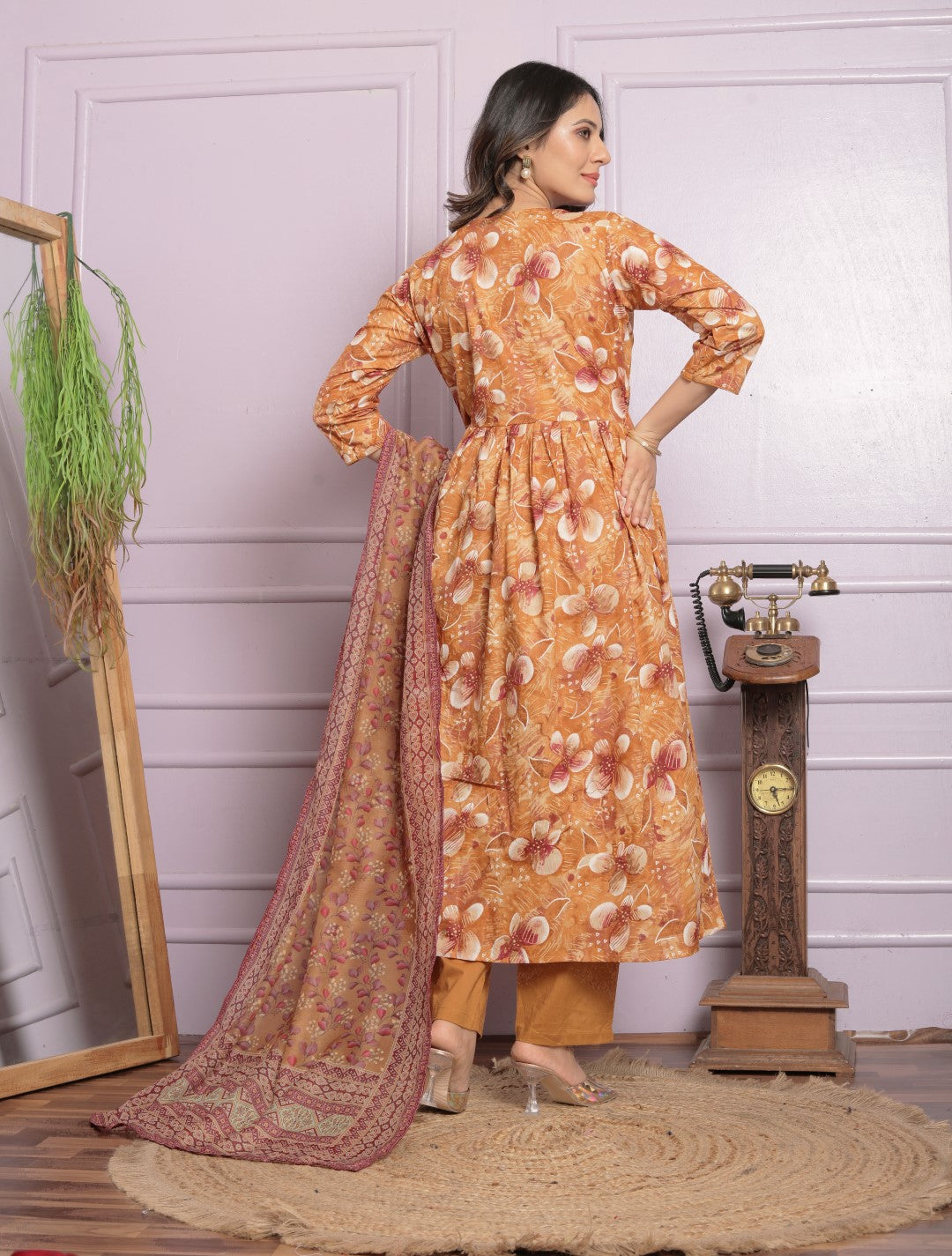 Graceful Cotton Embroidery Work Mustard Color Kurta With Pent