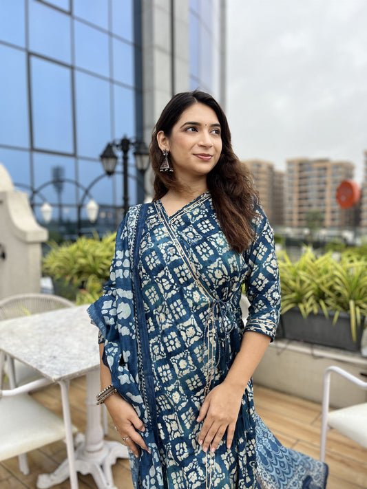 Alluring Modal Silk Blue Color Angarkha Kurti With Pent