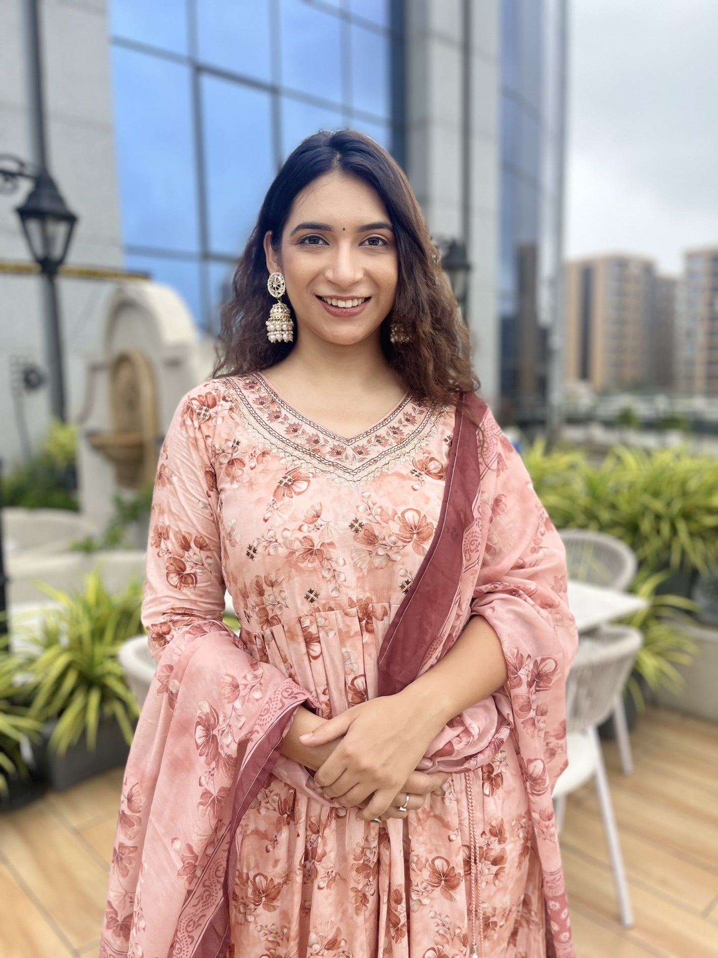 Fancy Cotton Peach Color Kurti With Divider Plazzo