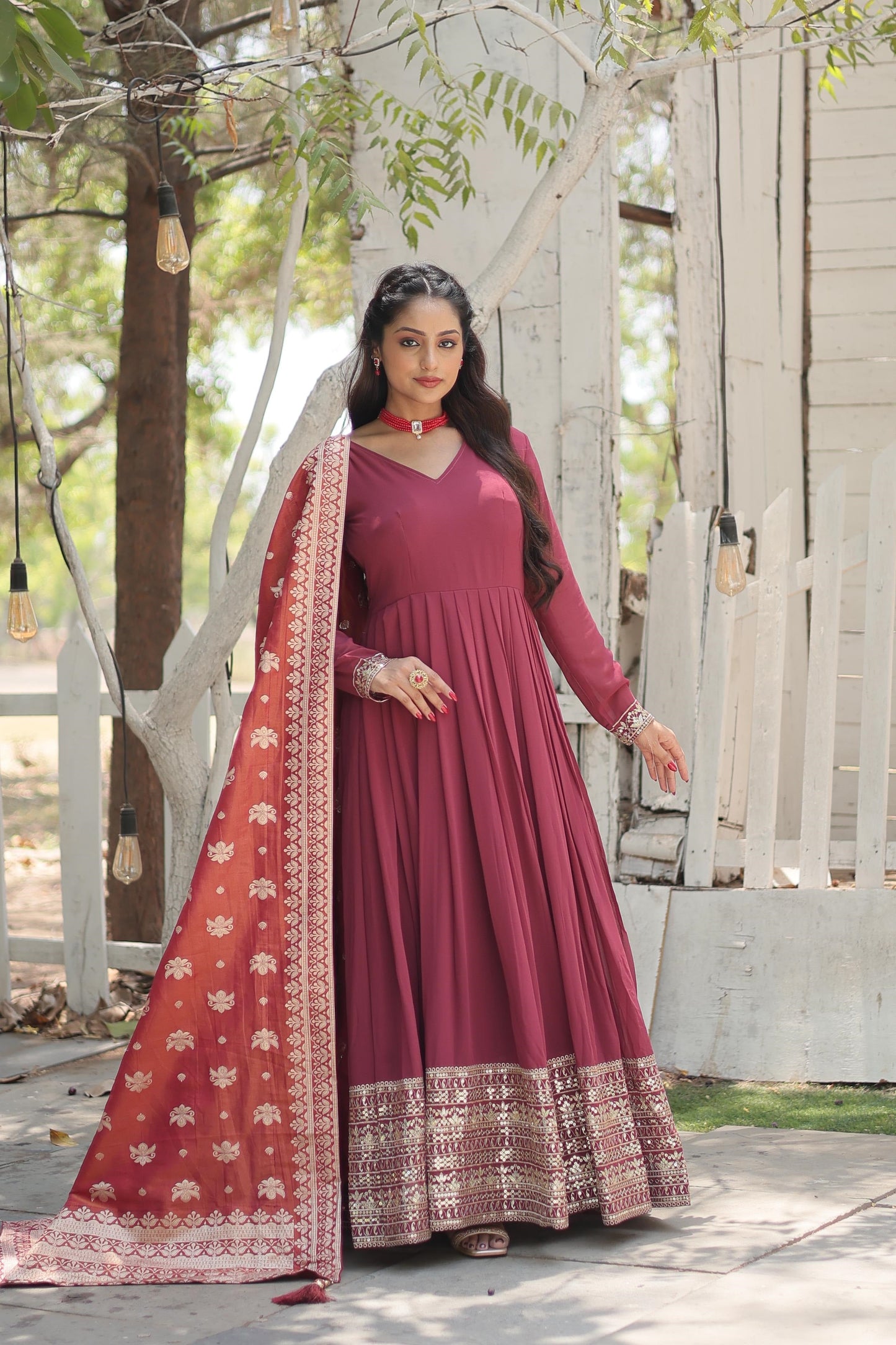 Fashionable Georgette Pink & Sky Blue Color Gown
