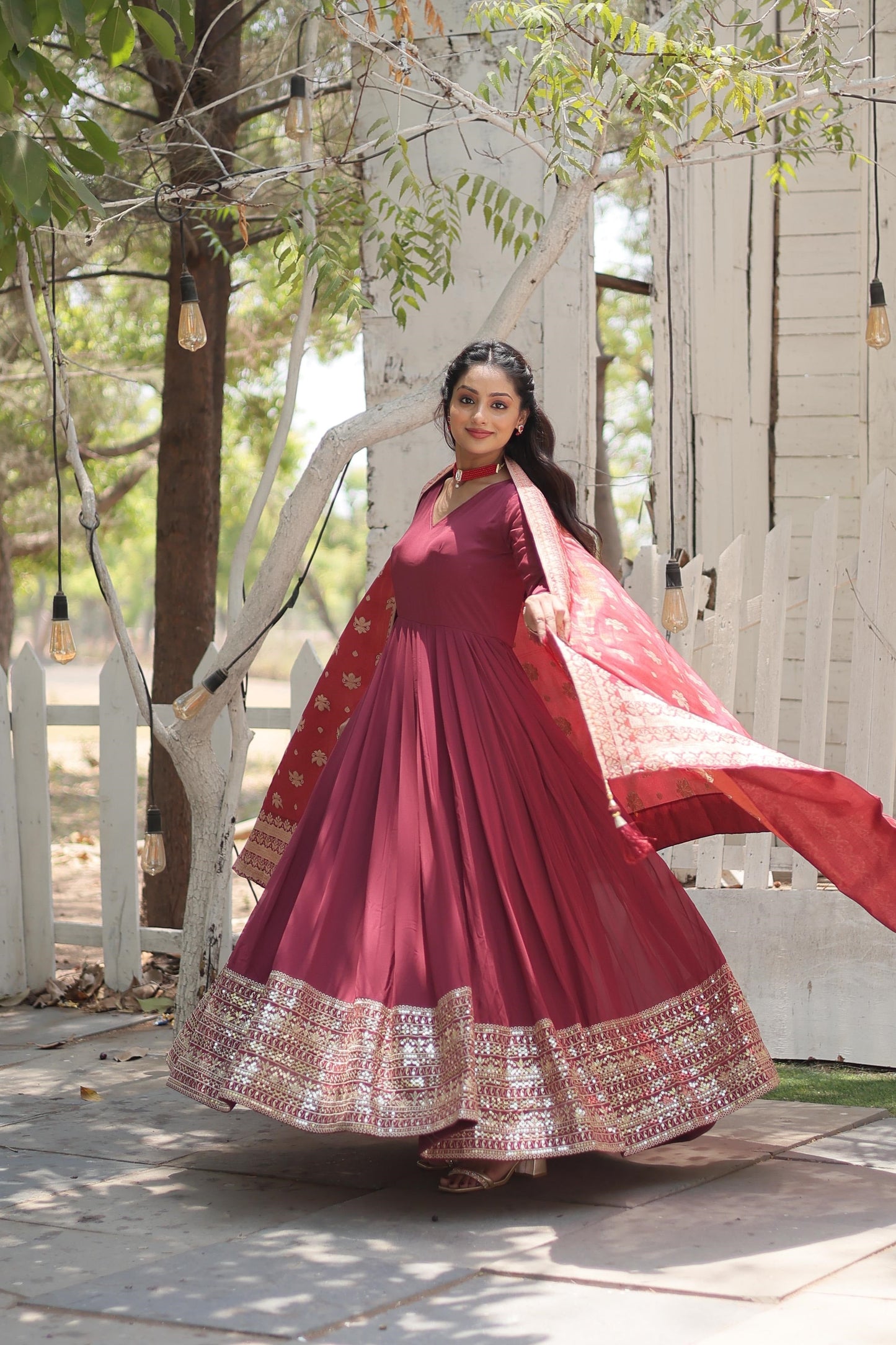 Fashionable Georgette Pink & Sky Blue Color Gown