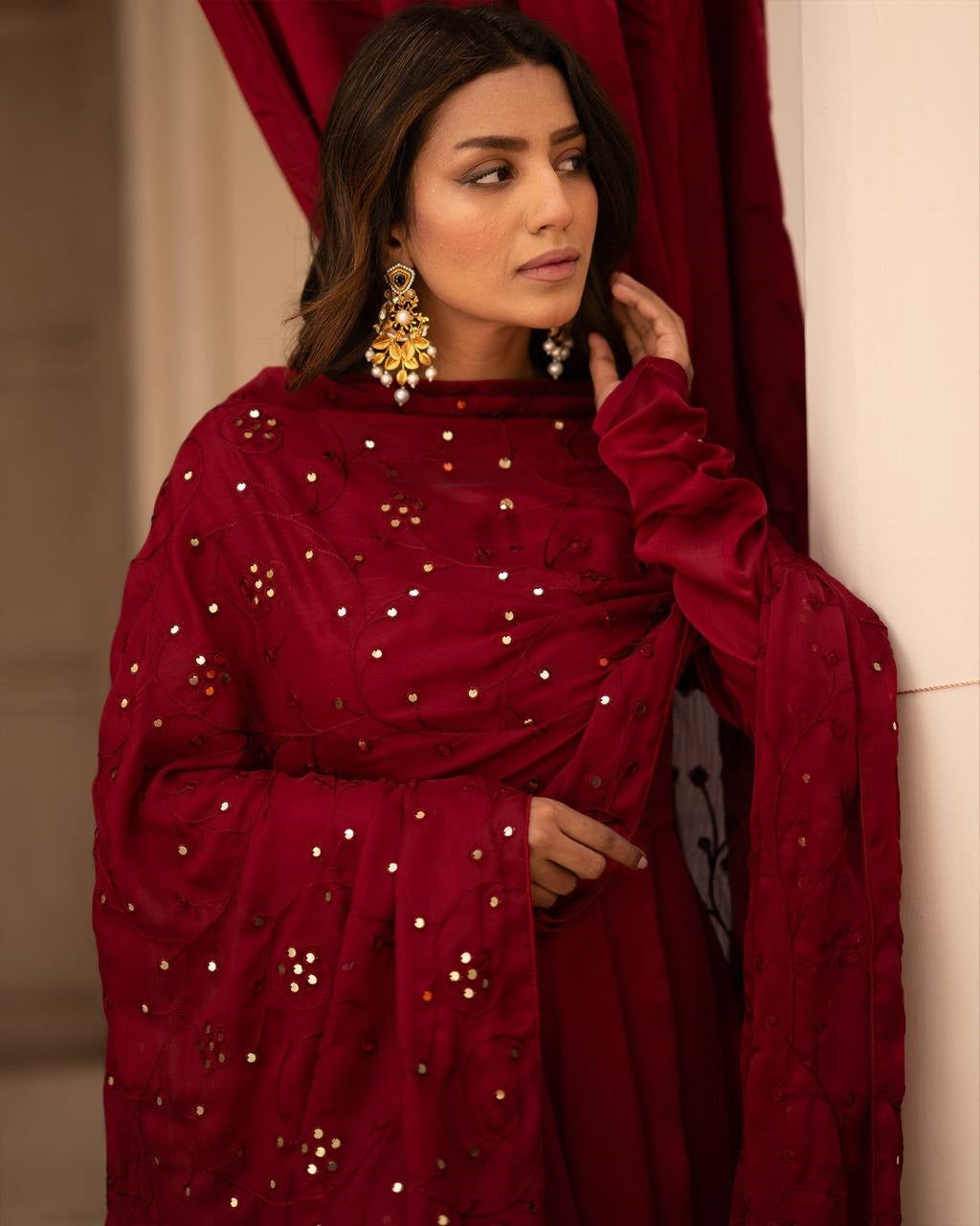 Tranding Black And Red Embroidered Suit Set
