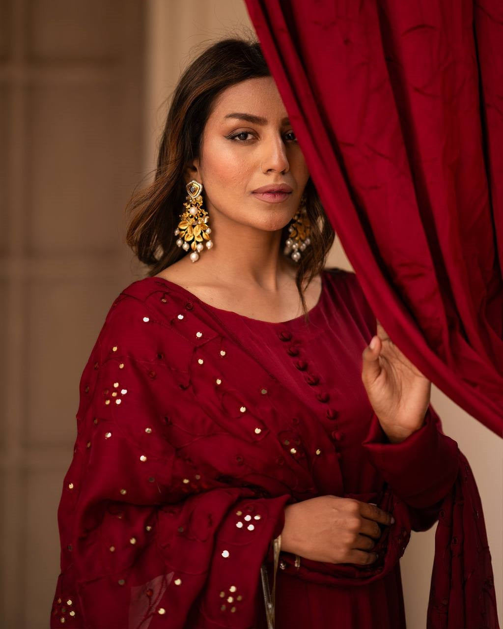 Tranding Black And Red Embroidered Suit Set