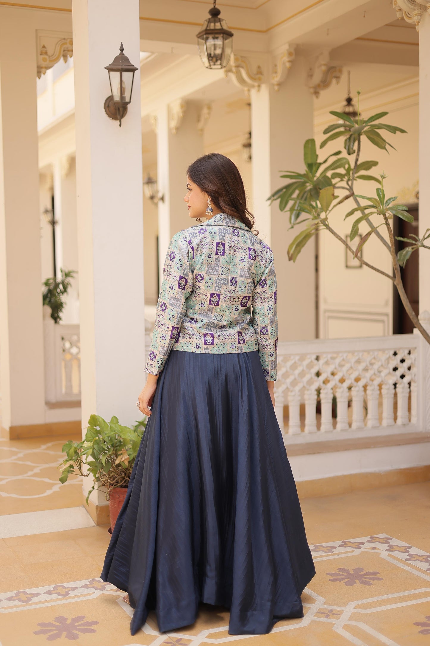 Pretty Chinnon Purple, Pink And Blue Color Lehenga Choli With Koti