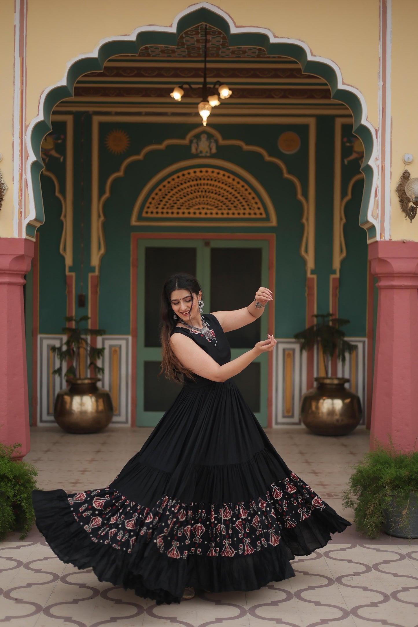 Festive Wear Reyon Printed Maroon & Black Color Gown