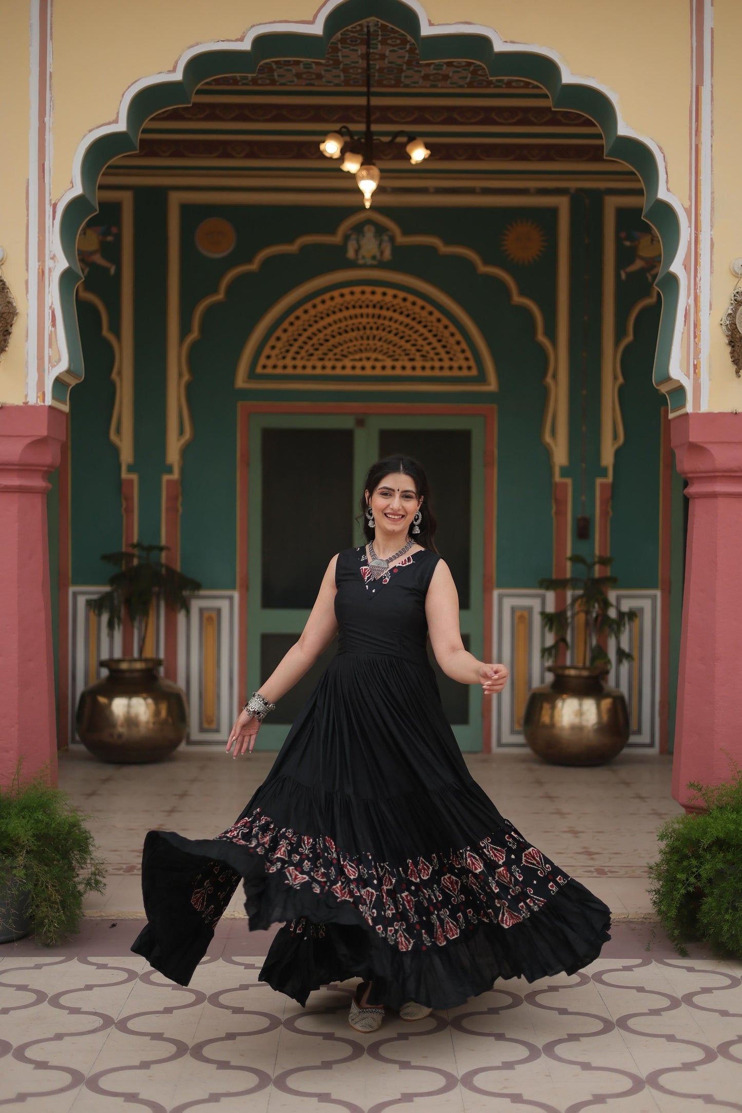 Festive Wear Reyon Printed Maroon & Black Color Gown