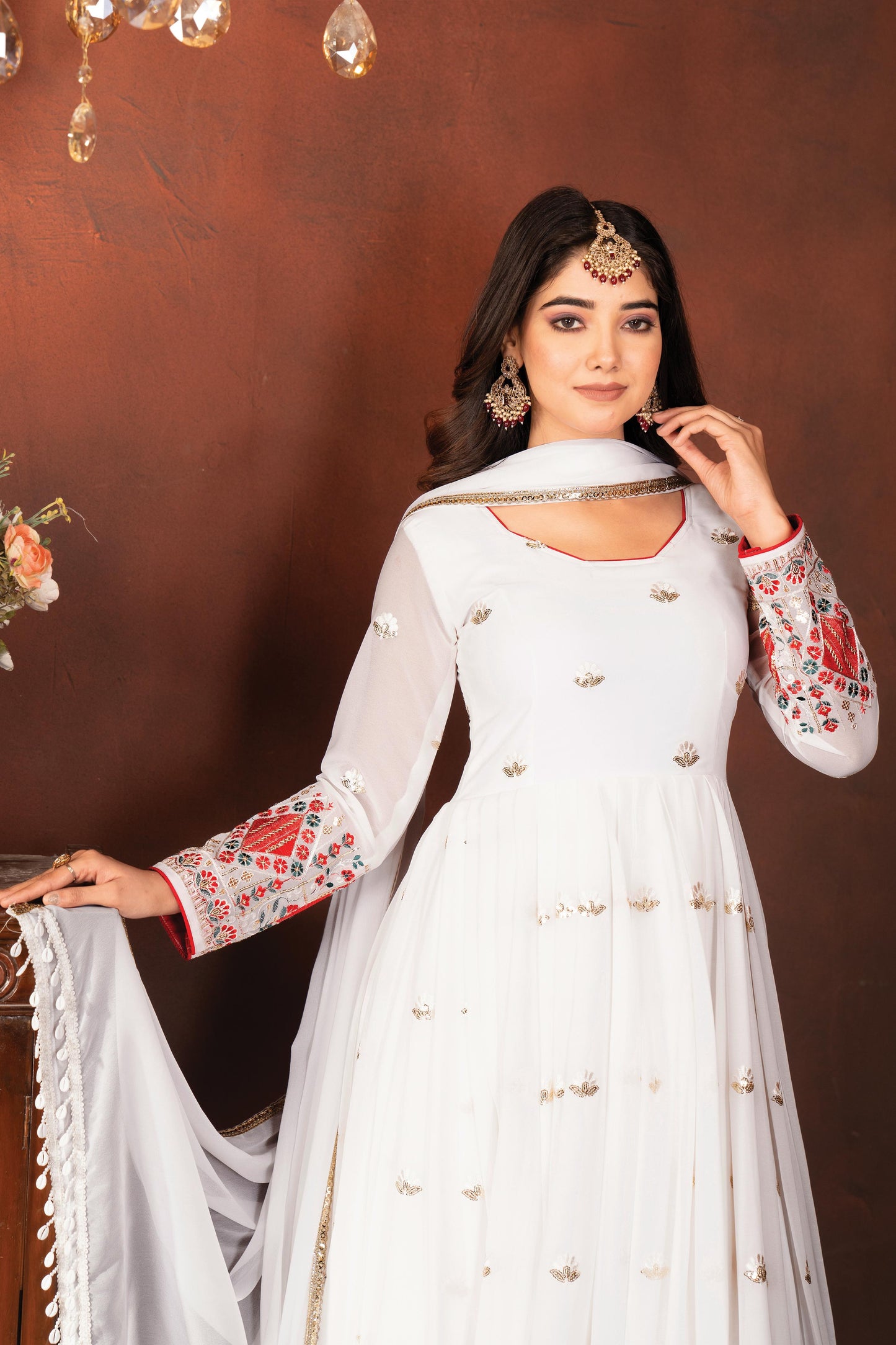 Stunning Embroidered Work White Color Gown TD-6056