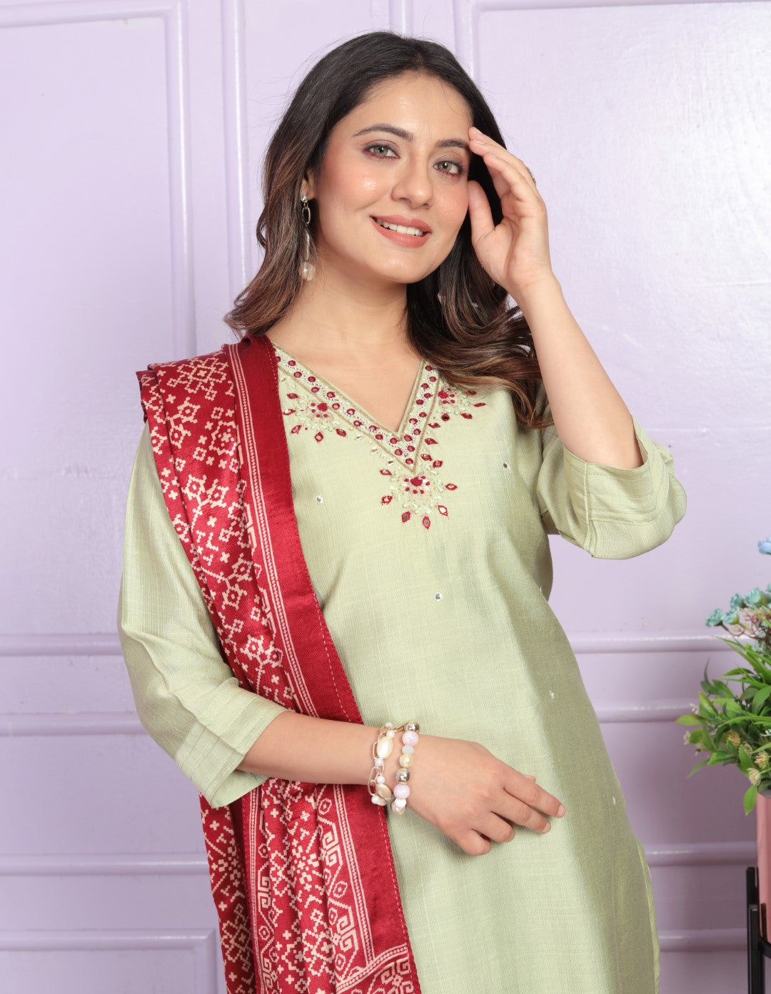 Presenting Pista Color Soft Morni Silk Kurta Set