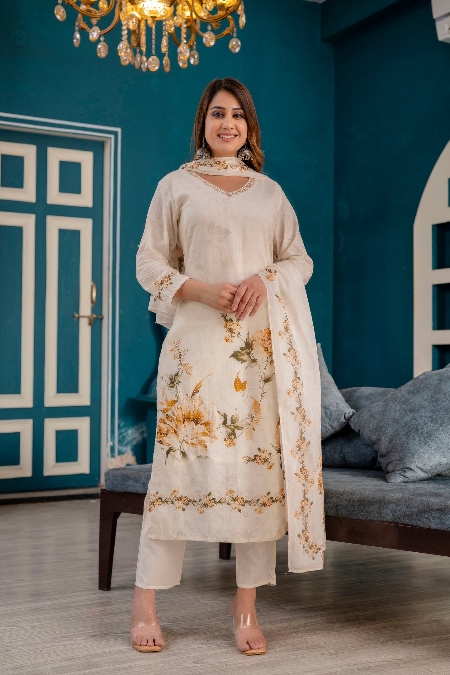 Precious Cotton Off White Color Straight Kurti With Pent