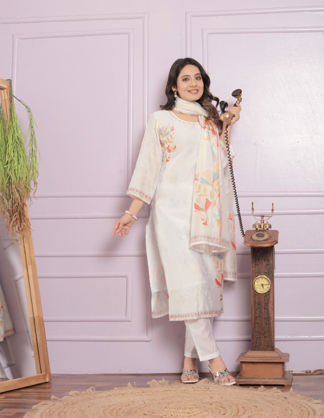 Function Wear Modal Silk White Printed Color Kurta With Pent
