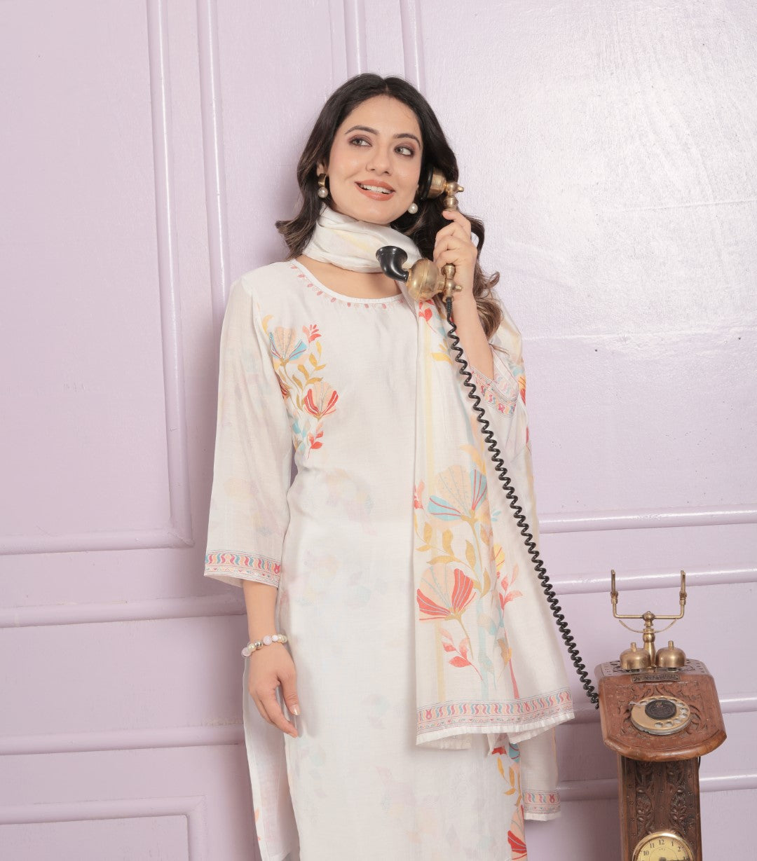 Function Wear Modal Silk White Printed Color Kurta With Pent