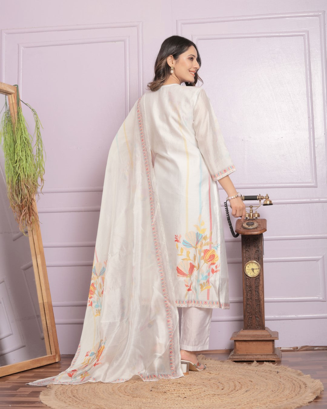 Function Wear Modal Silk White Printed Color Kurta With Pent