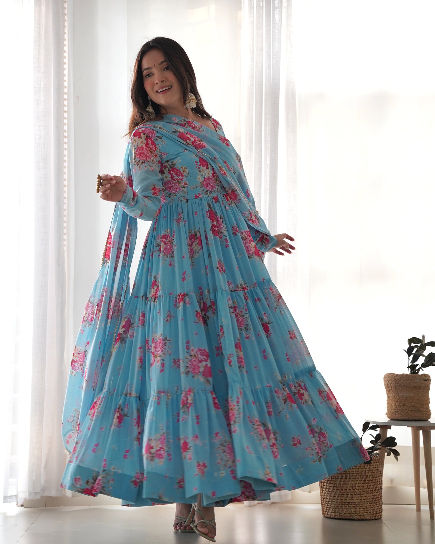 Function Wear Georgette Sky Blue Color Anarkali Gown