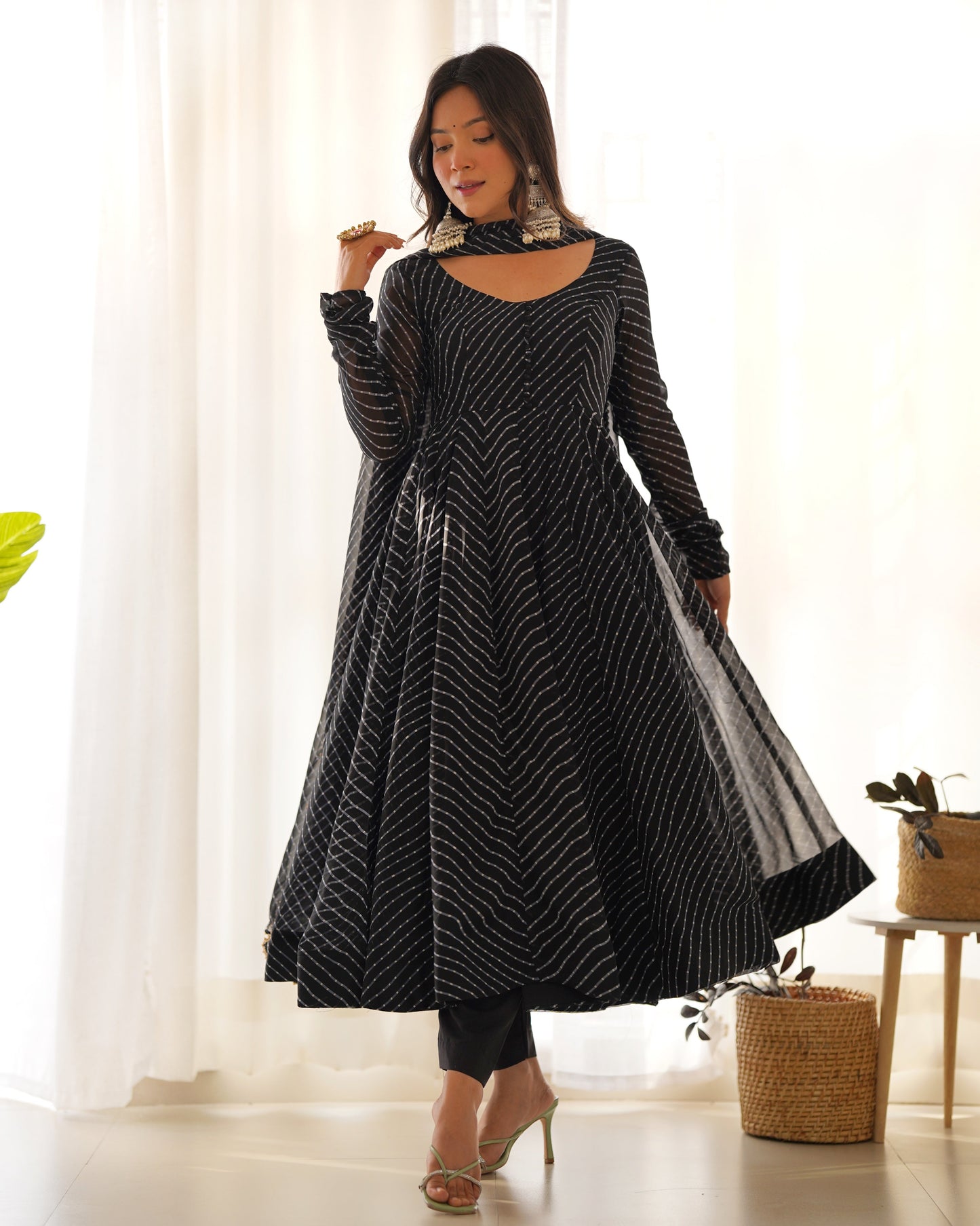 Alluring Georgette Green, Pink And Black Color Anarkali Suit