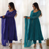 Alluring Georgette Blue And Aqua Green Color Anarkali Suit