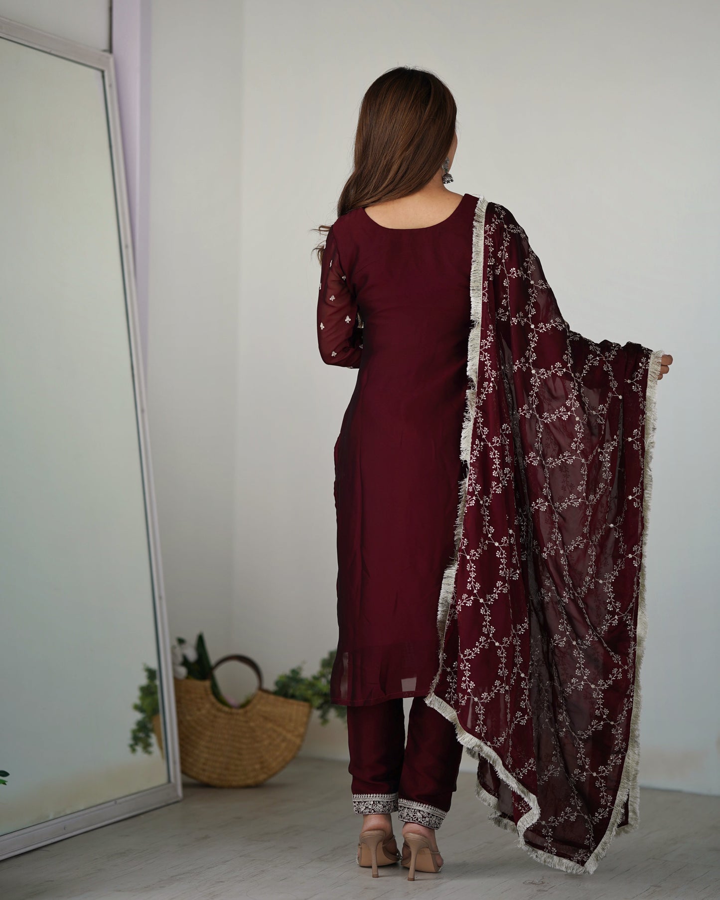 Function Wear Rangoli Silk Wine And Maroon Color Kurta With Pent