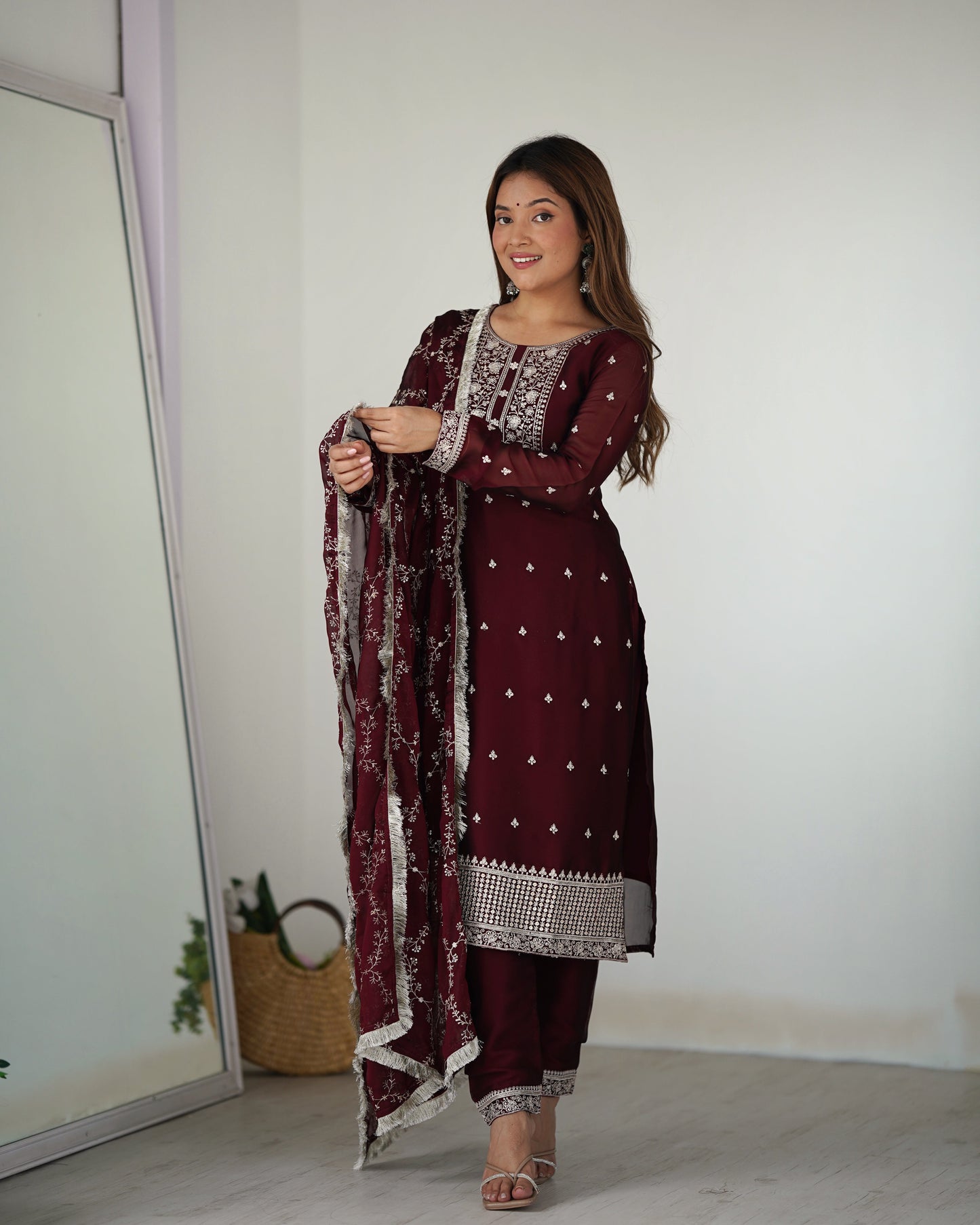 Function Wear Rangoli Silk Wine And Maroon Color Kurta With Pent