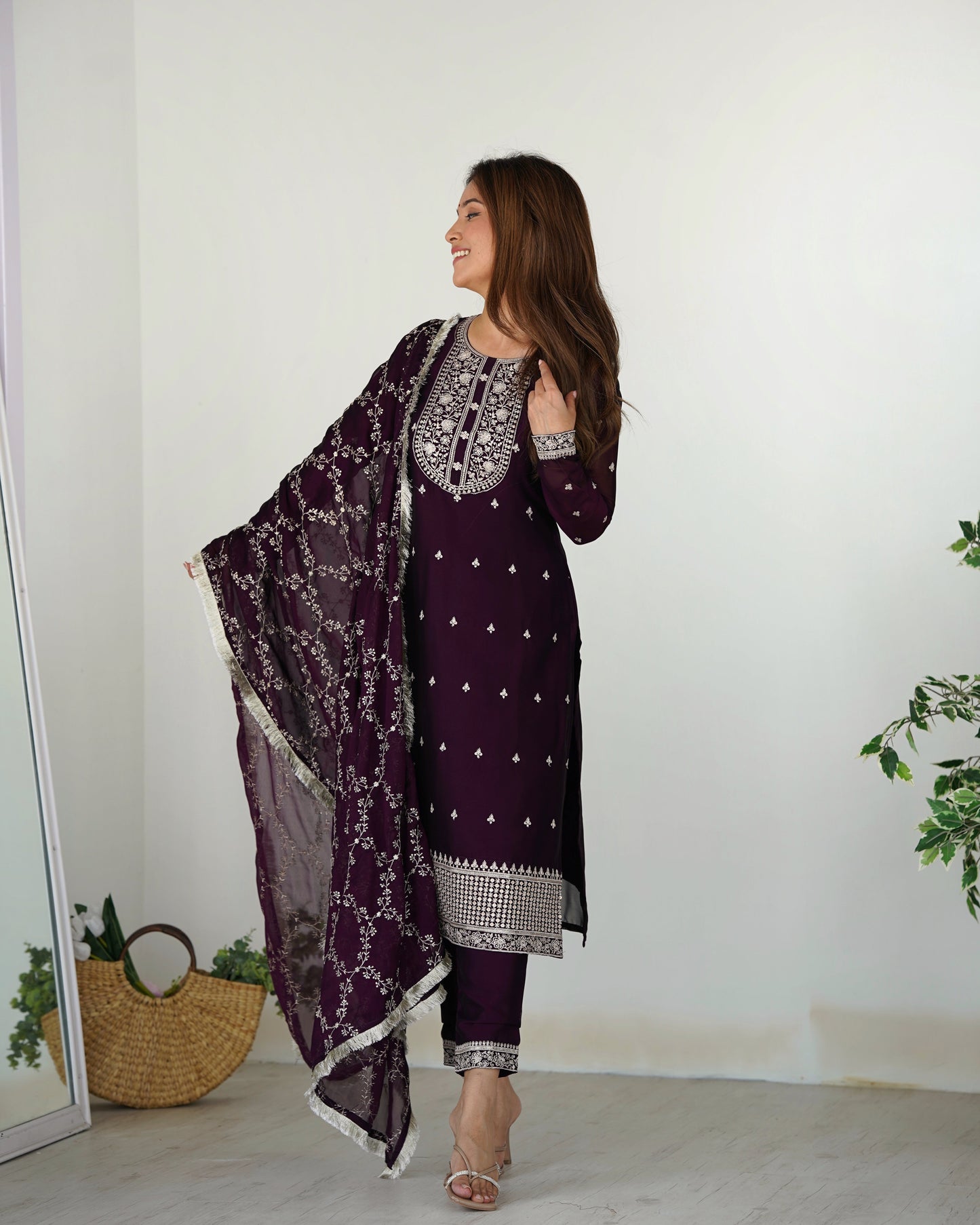 Function Wear Rangoli Silk Wine And Maroon Color Kurta With Pent